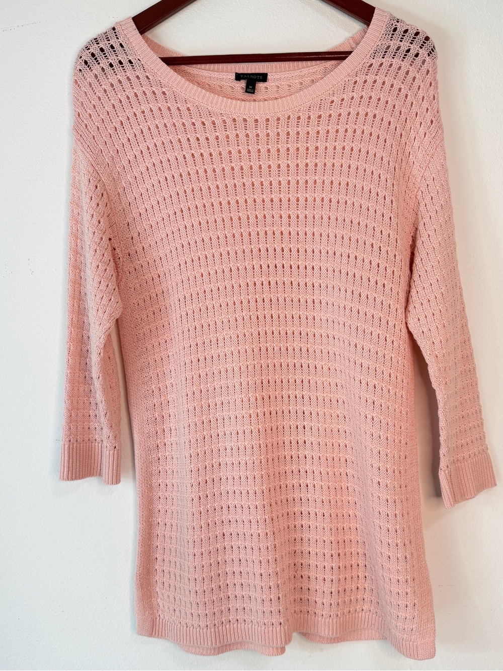 Talbots Pastel Pink Open Knit Sweater Womens Medium Cotton Lyocell Coquette